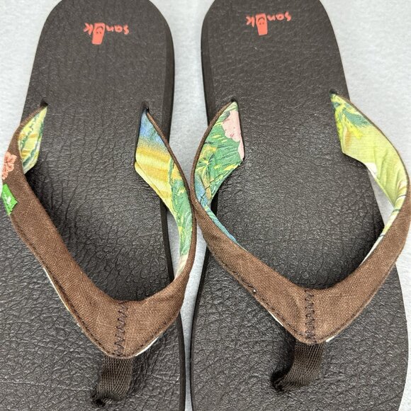 Sanuk Womens Sandals Yoga Mat Paradise Flip Flops Brown Thong Sz 9 Flat Slip On - Picture 6 of 6